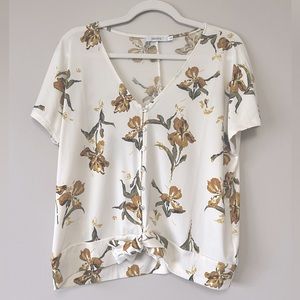 White & Yellow Floral Waist Tie Top